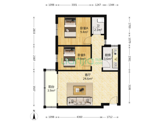 乐意居花园 2室1厅1卫 60平方