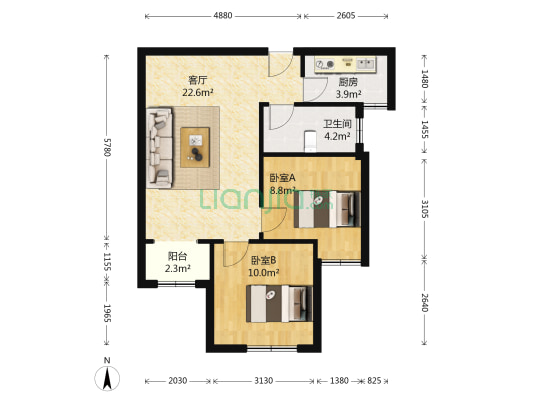 上东红郡 2室1厅1卫 75平方