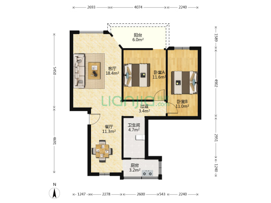 华新村 2室2厅1卫 81平方
