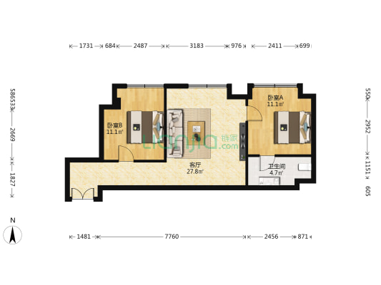北京经开芯中心 2室1厅1卫 88平方