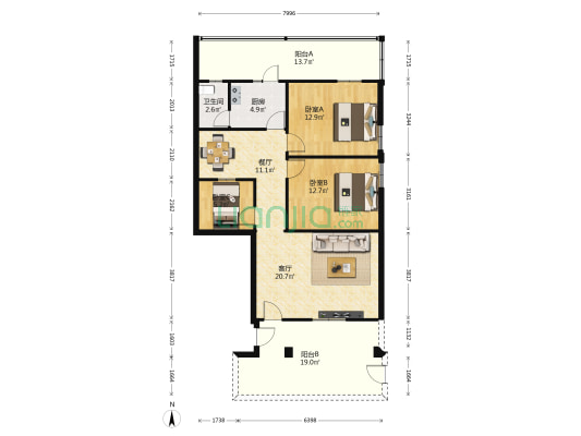 万胜楼 3室2厅1卫 94平方