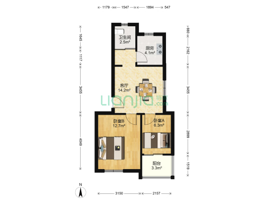 桐仁花园 2室1厅1卫 59平方