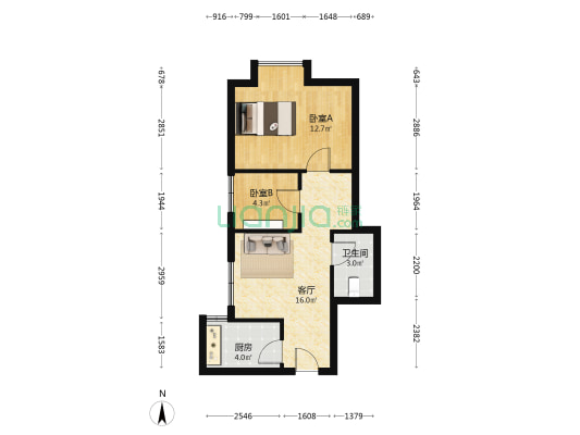 宇洋西海广场 2室1厅1卫 54平方