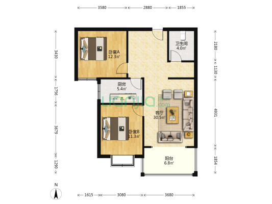 平安D区全阳两居简单装修，业主诚意出售-户型图
