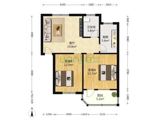 湖南路锦绣花园 2室1厅1卫 72平方