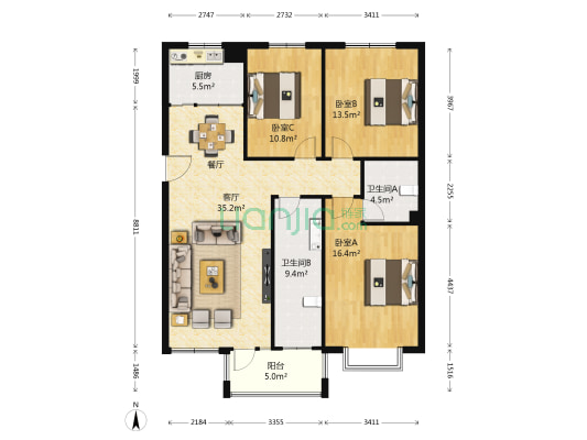 牡丹苑 3室1厅2卫 125平方