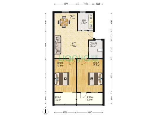 苏安路2号小区 2室2厅1卫 84平方