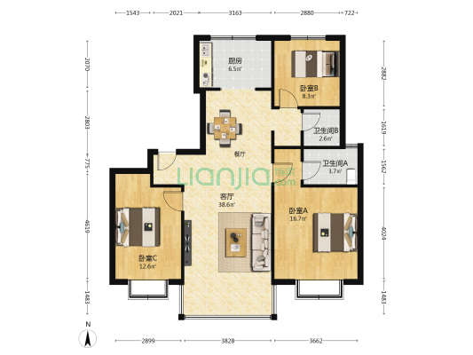 飞天绿岛名居 3室1厅2卫 124平方