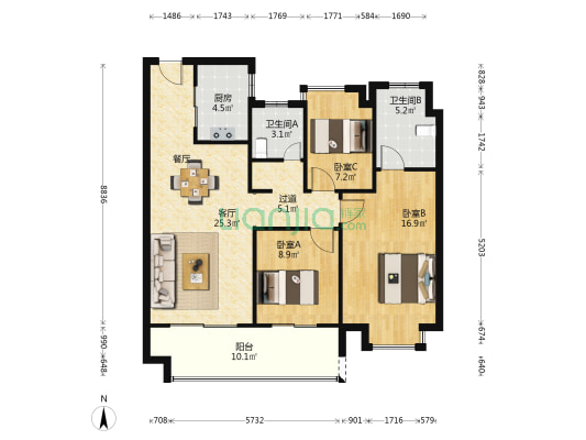 均和玖溪 3室1厅2卫 105平方