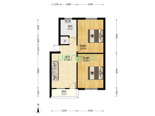 市供销社家属院 2室1厅1卫 67平方