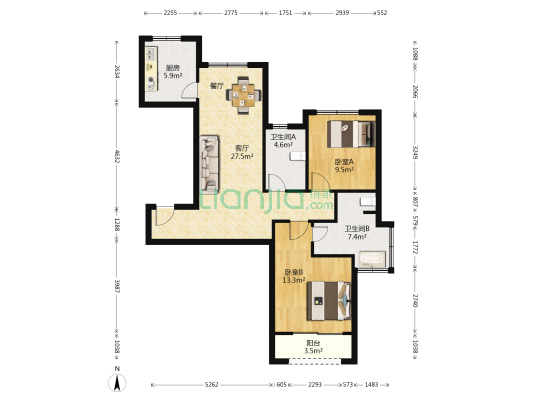 浦发罗兰翡丽 2室1厅2卫 97平方
