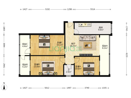省中医学校家属院 3室1厅1卫 75平方