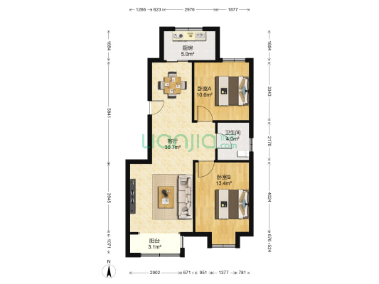 三源英华郡 2室1厅1卫 90平方