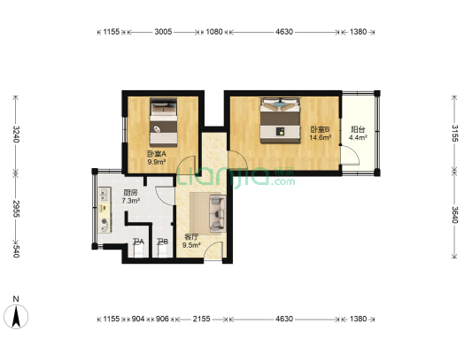 博爱小区 2室1厅2卫 59平方