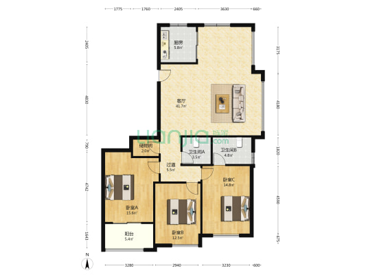 华欣锦苑 3室1厅2卫 151平方