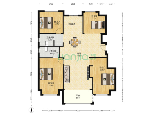 越秀·栖山悦府 4室1厅2卫 129平方