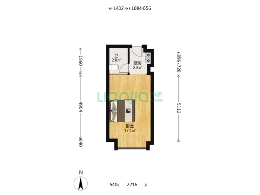 月河楼B区 1室0厅1卫 36平方