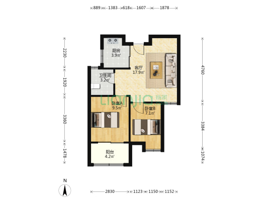 通联家园 2室1厅1卫 64平方