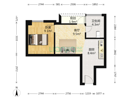 龙湾生活广场 1室1厅1卫 44平方