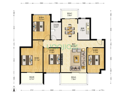 荣和林溪府•和墅•尊府 4室1厅1卫 144平方