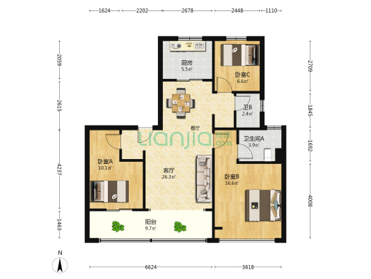 水沐玖悦府 3室1厅2卫 113平方