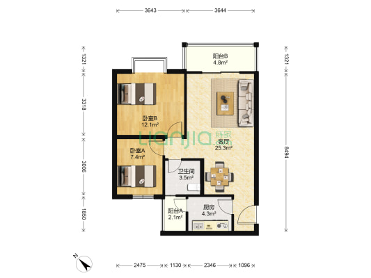 双水康城D区 2室1厅1卫 72平方