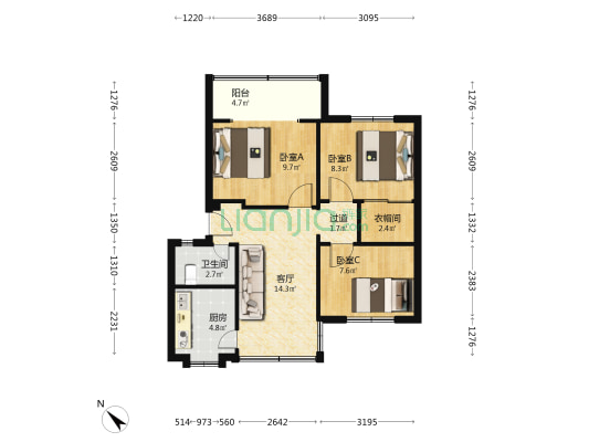 兴蓉西巷1号 3室1厅1卫 65平方