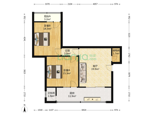 北大街131号院 2室1厅1卫 87平方