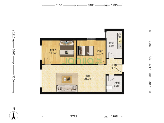 槐底村二区 2室1厅1卫 83平方