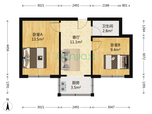 东田职工新村 2室1厅1卫 57平方