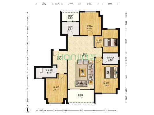 怡翠晋盛泰园 4室1厅2卫 138平方