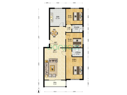 新华嘉园西区 3室2厅2卫 136平方