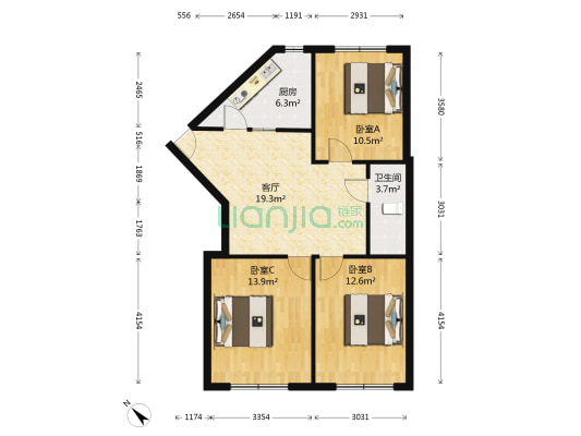 伴云里 3室1厅1卫 87平方