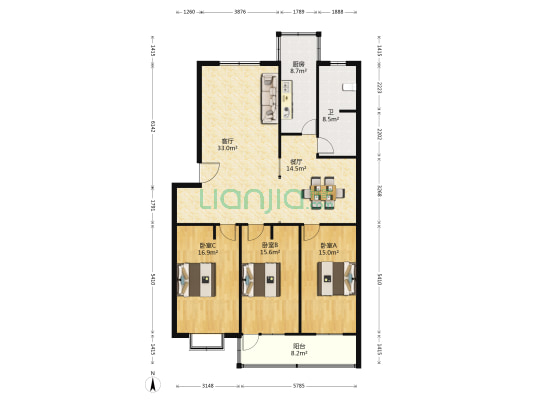 公园路13号院 3室2厅1卫 155平方
