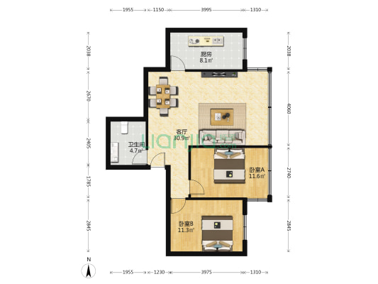 圣沣8.9号温馨家园 2室1厅1卫 83平方