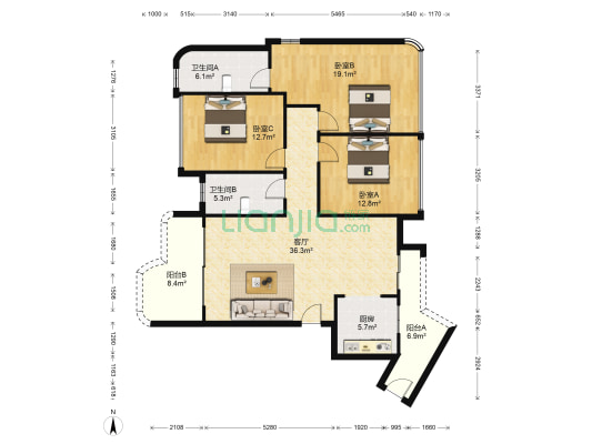 公园王府 3室1厅2卫 136平方