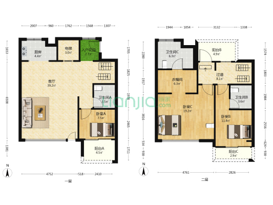 泰禾广州院子 3室1厅3卫 124平方