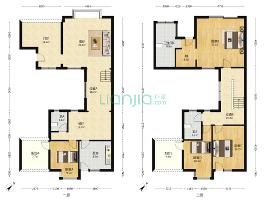 泓坊河畔 4室2厅3卫 245平方