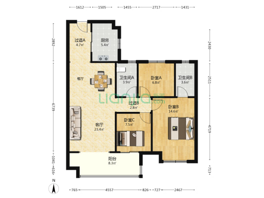 淮府 3室1厅2卫 107平方