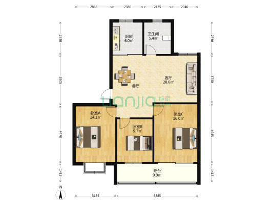 金香花园 3室1厅1卫 117平方