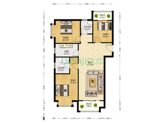 万丰铂金悦府 3室1厅2卫 126平方