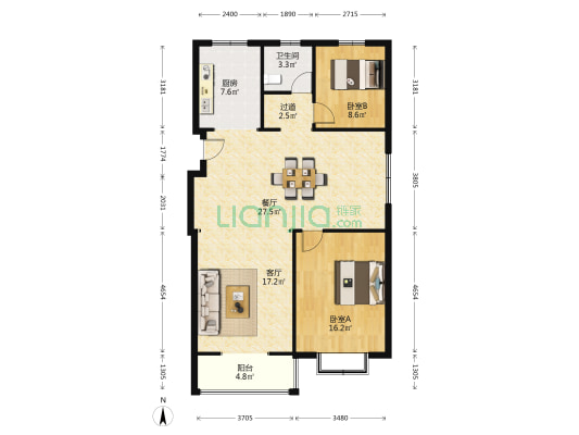 民乐花苑 2室2厅1卫 114平方