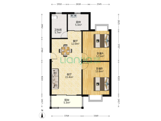 唐欣苑 2室2厅1卫 84平方