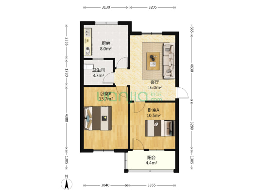 二中家属院 2室1厅1卫 70平方