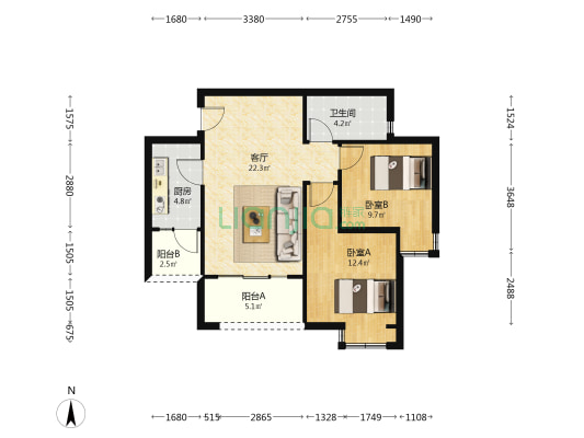 绿优城 2室1厅1卫 76平方