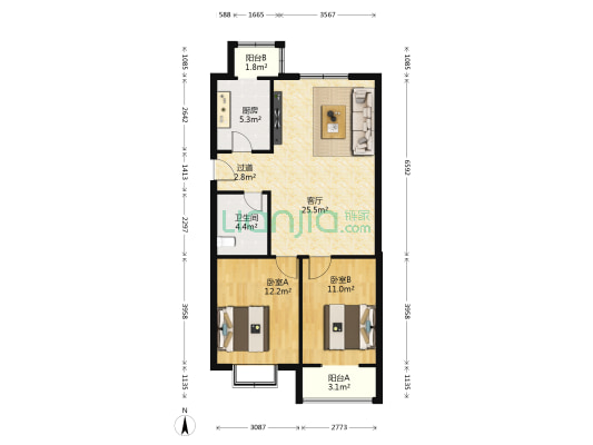 紫瑞园 2室1厅1卫 86平方