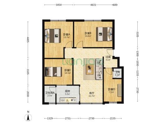 宝光大道南段16号院 4室1厅2卫 92平方