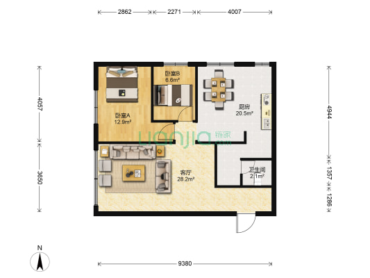 银鹏熙翥苑 2室1厅1卫 100平方