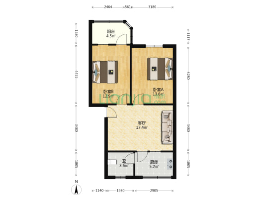 带湖路40号 2室1厅1卫 67平方