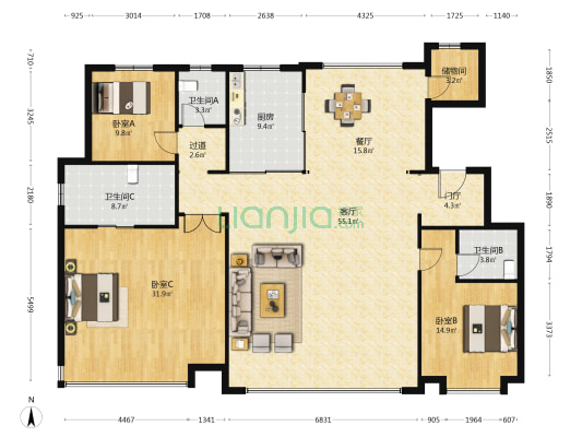 水西雲庐 3室2厅3卫 193平方